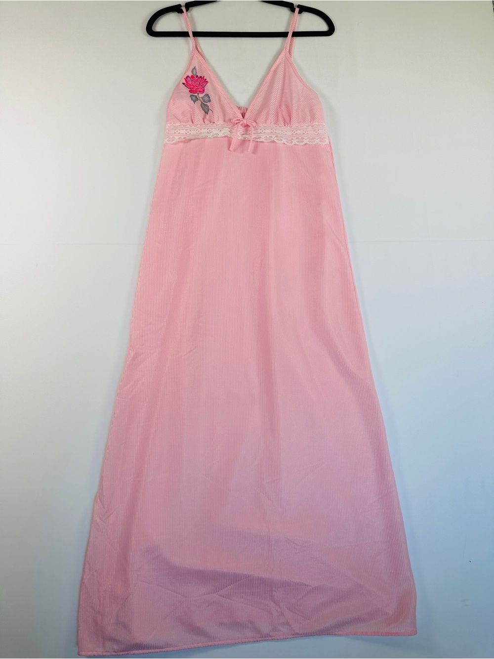 Vintage High Life Pink Rose Lace Maxi Nightgown Slip Dress S/M